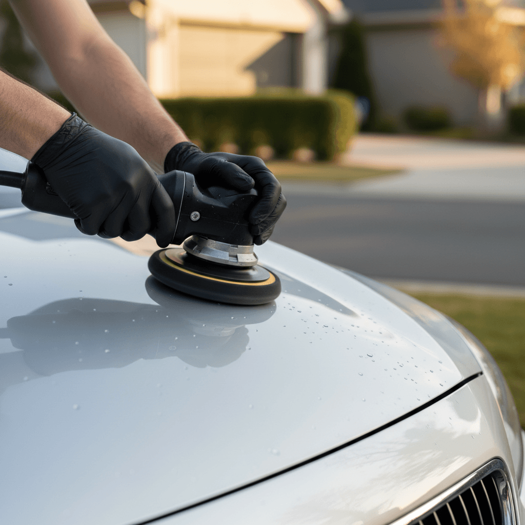 Exterior wax application showing professional polish technique